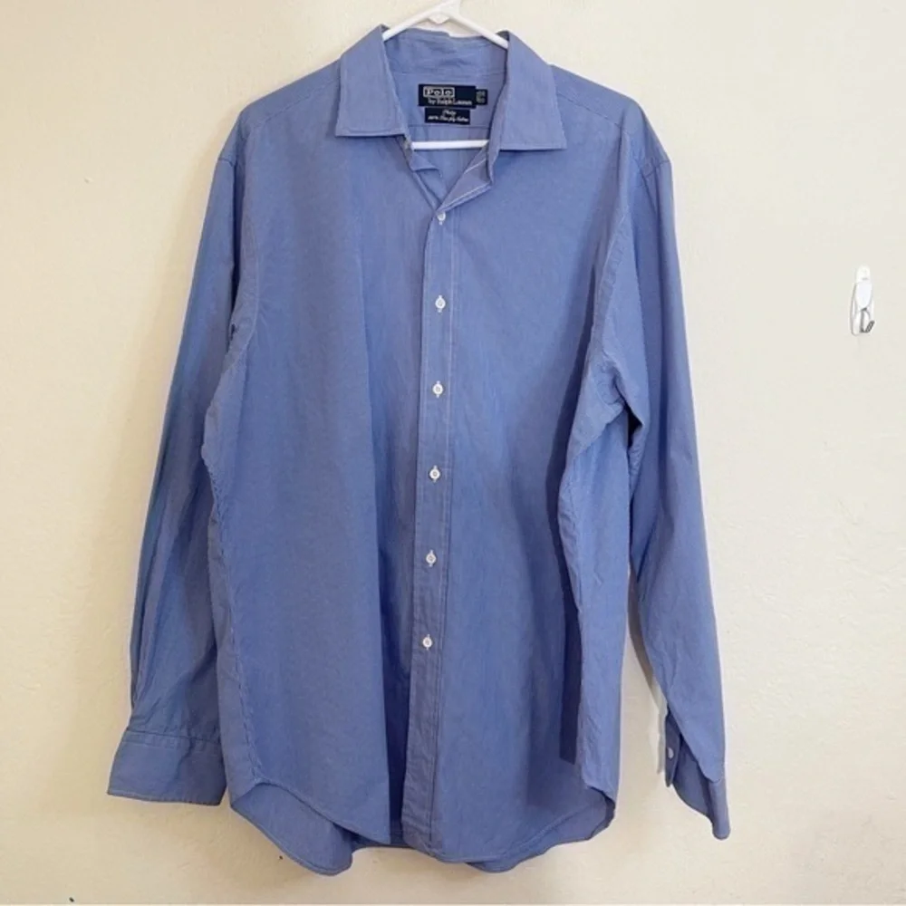 Polo Ralph Lauren Philip Two-Ply Cotton Men Button Down Shirt 17-35 Blue/White